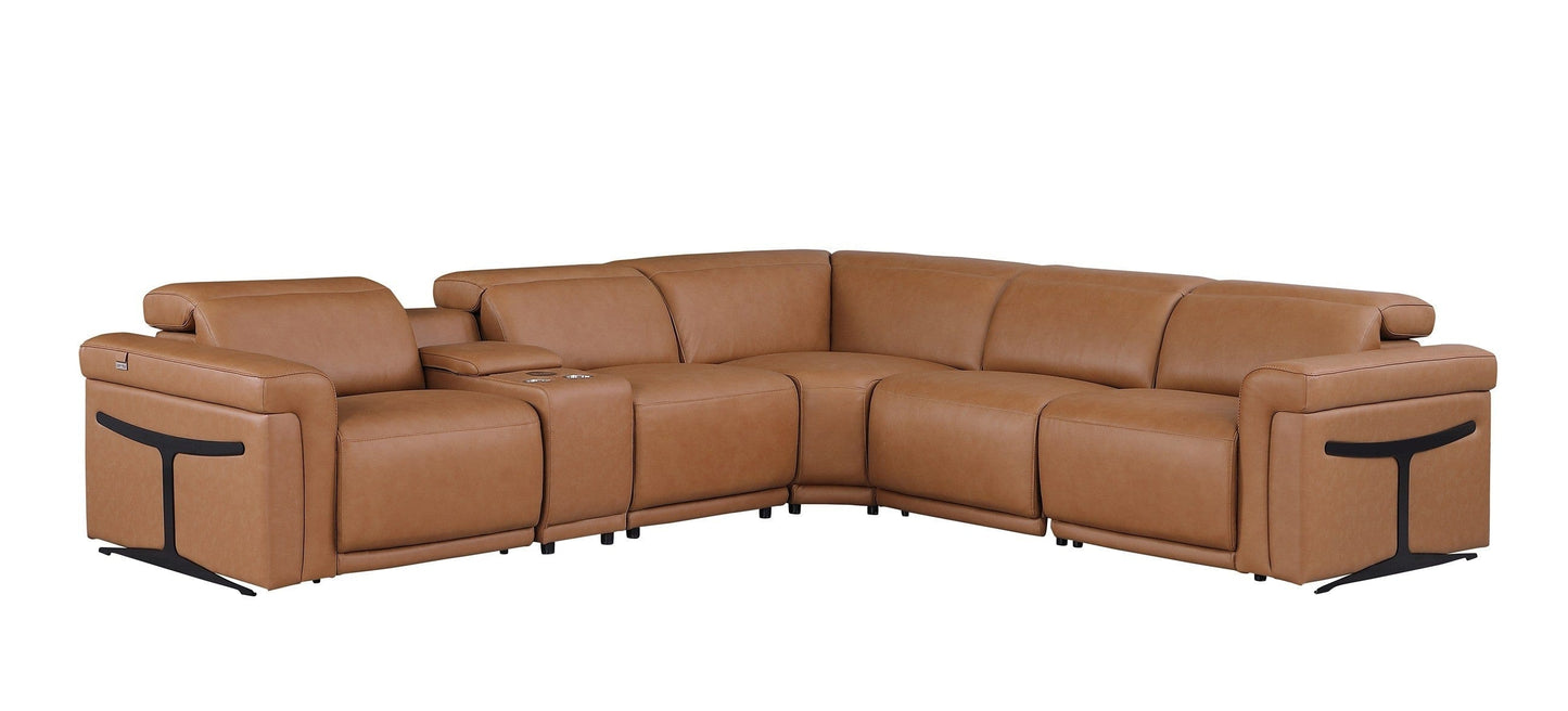 Global United Furniture Sofa 6PC Sectional | 3 Power Reclining / Cognac Global United 1126 - Divanitalia 3-Power Reclining 6PC Sectional