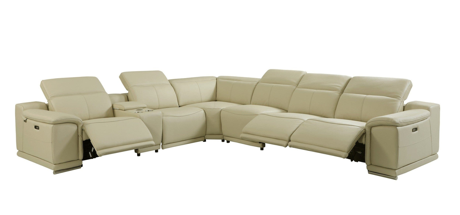 Global United Furniture Sofa 7PC Sectional | 3 Power Reclining / Beige Global United 9762 - Divanitalia Power Reclining 7PC Sectional w/ 1-Console