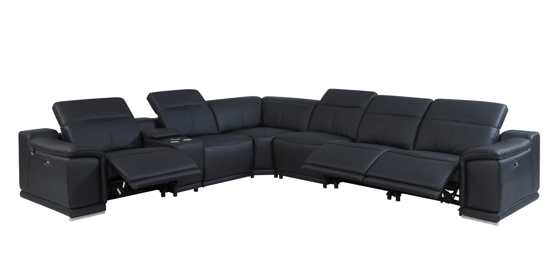 Global United Furniture Sofa 7PC Sectional | 3 Power Reclining / Black Global United 9762 - Divanitalia Power Reclining 7PC Sectional w/ 1-Console