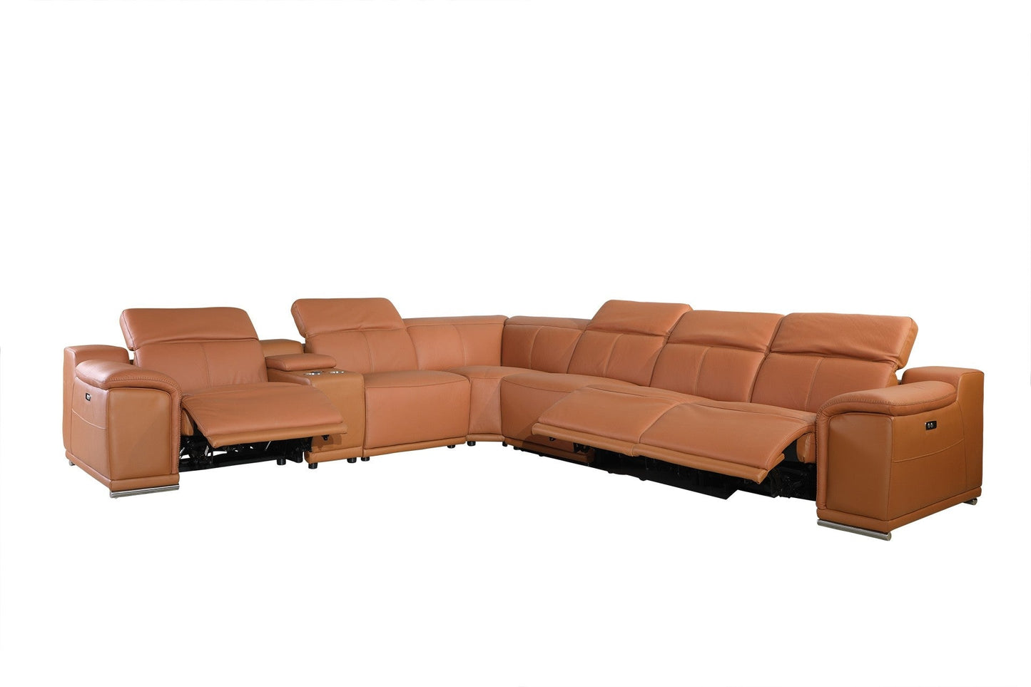 Global United Furniture Sofa 7PC Sectional | 3 Power Reclining / Camel Global United 9762 - Divanitalia Power Reclining 7PC Sectional w/ 1-Console