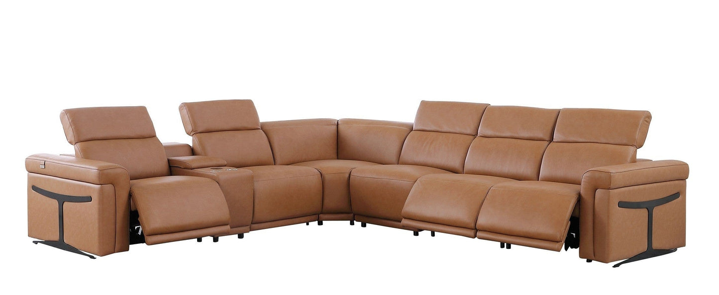 Global United Furniture Sofa 7PC Sectional | 3 Power Reclining / Cognac Global United 1126 - Divanitalia Power Reclining 7PC Sectional