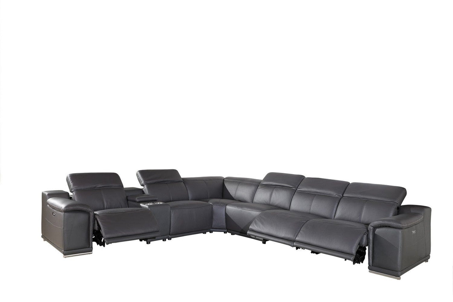 Global United Furniture Sofa 7PC Sectional | 3 Power Reclining / Dark Gray Global United 9762 - Divanitalia Power Reclining 7PC Sectional w/ 1-Console