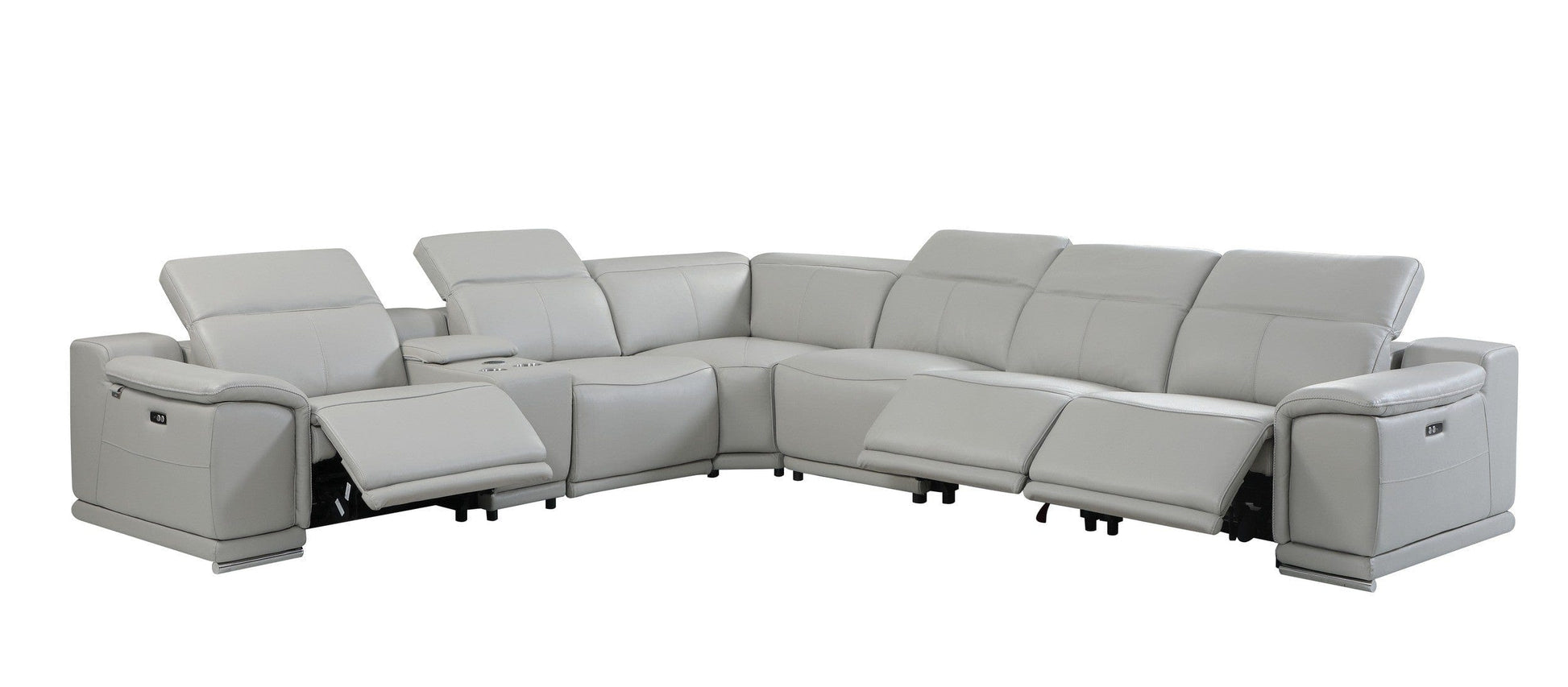 Global United Furniture Sofa 7PC Sectional | 3 Power Reclining / Light Gray Global United 9762 - Divanitalia Power Reclining 7PC Sectional w/ 1-Console