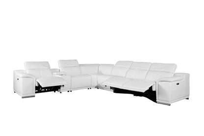 Global United Furniture Sofa 7PC Sectional | 3 Power Reclining / White Global United 9762 - Divanitalia Power Reclining 7PC Sectional w/ 1-Console