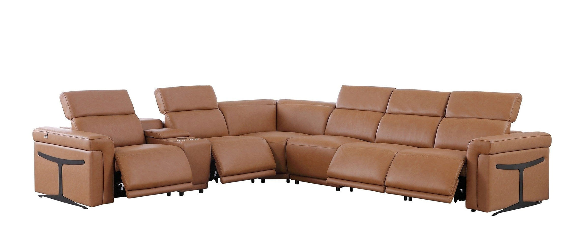 Global United Furniture Sofa 7PC Sectional | 4 Power Reclining / Cognac Global United 1126 - Divanitalia Power Reclining 7PC Sectional