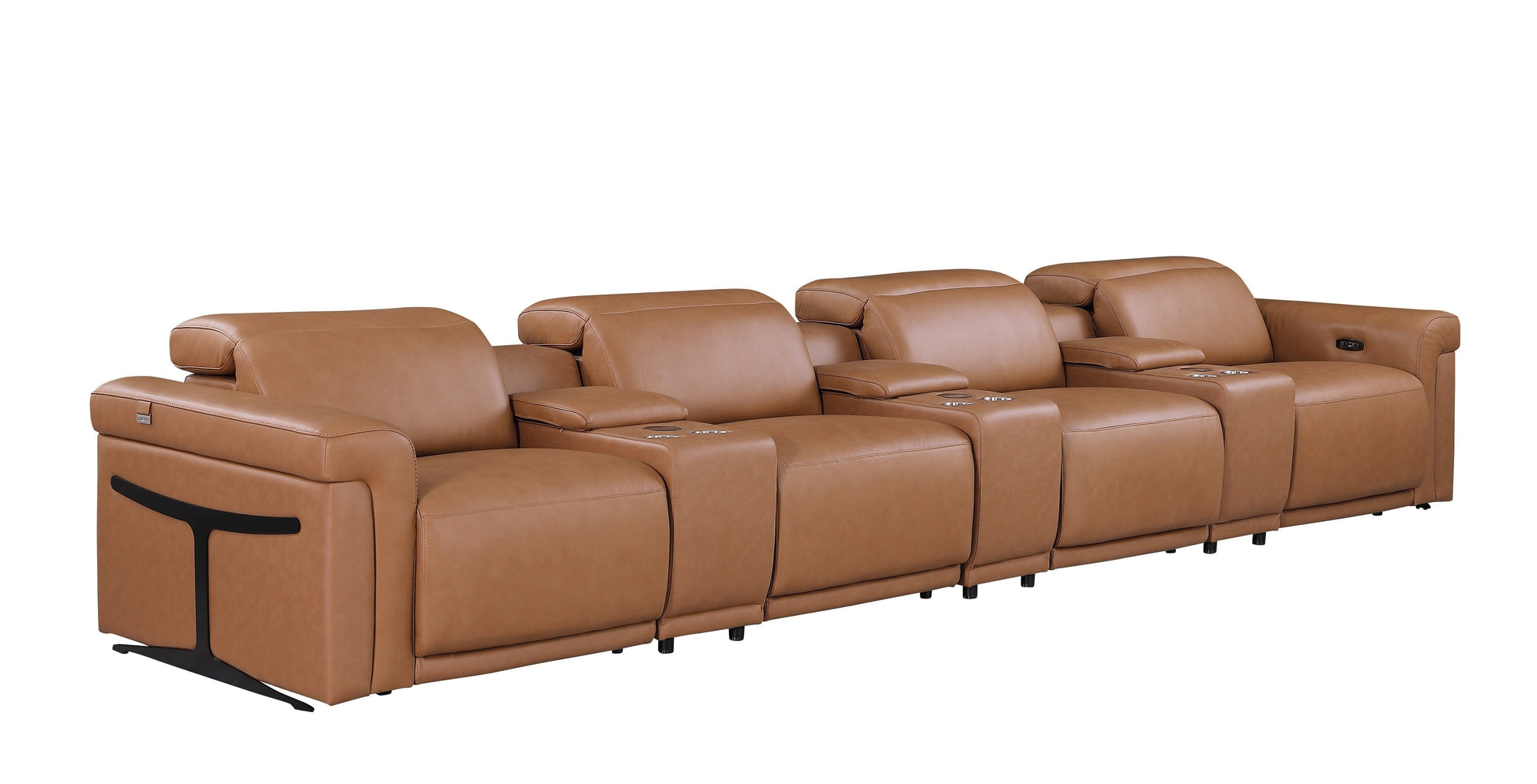 Global United Furniture Sofa Sofa | Row of 4 / Cognac Global United 1126 - Divanitalia 7PC Power Reclining Sofa