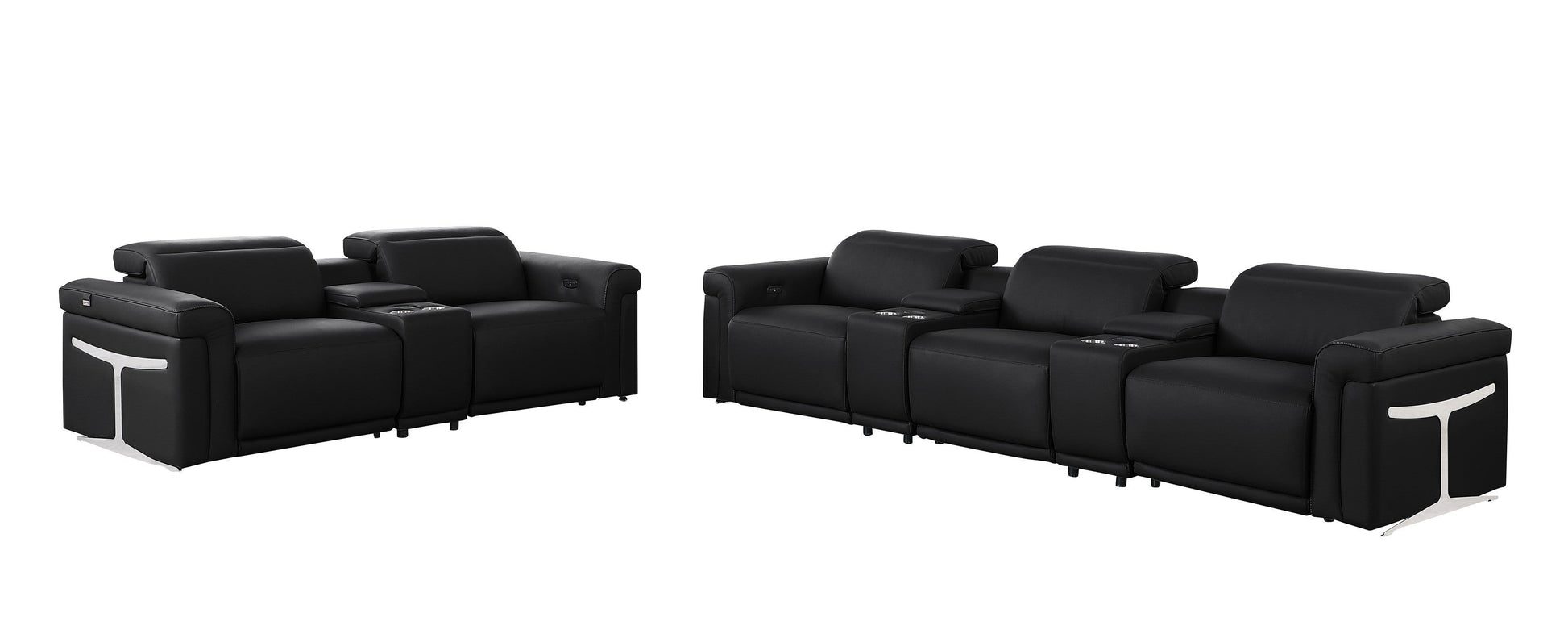 Global United Furniture Sofa Sofa set | Row of 3 & Row of 2 / Black Global United 1126 - Divanitalia 8PC Power Reclining Sofa Set