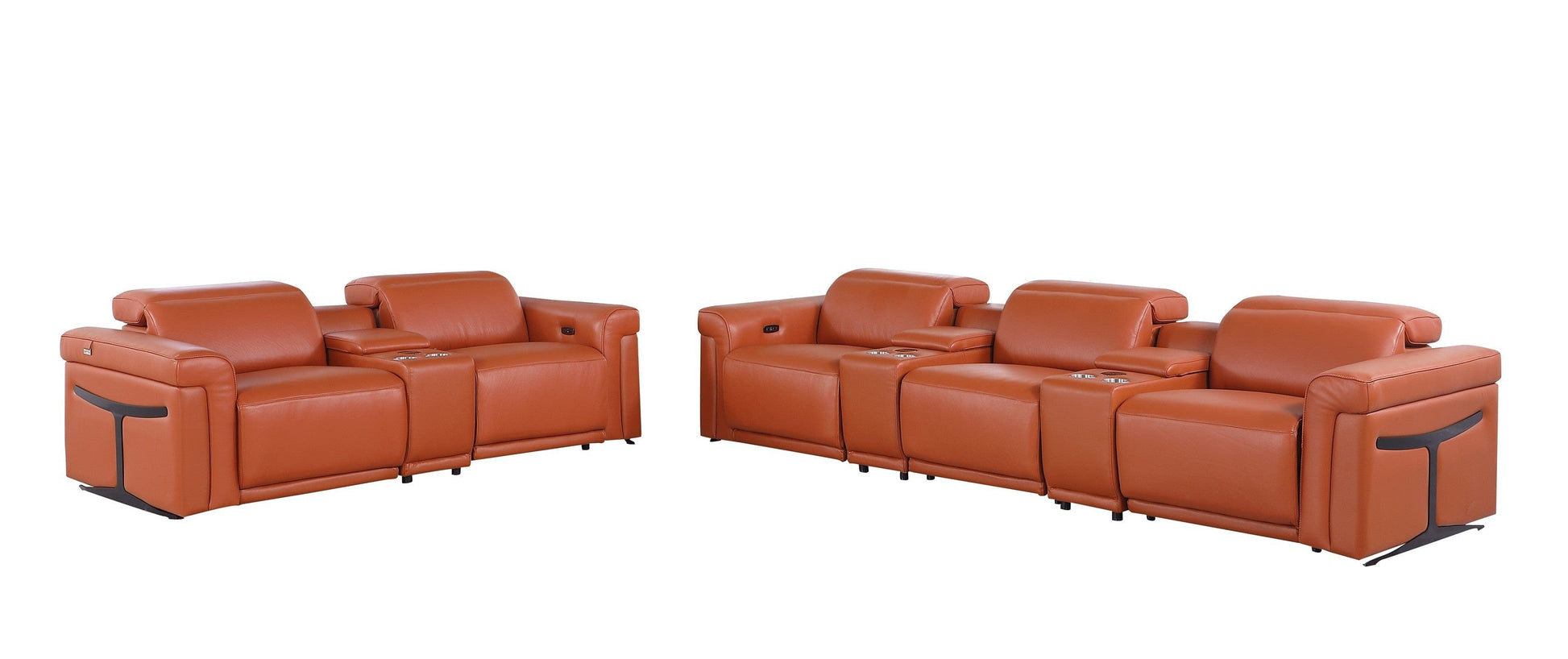 Global United Furniture Sofa Sofa set | Row of 3 & Row of 2 / Camel Global United 1126 - Divanitalia 8PC Power Reclining Sofa Set