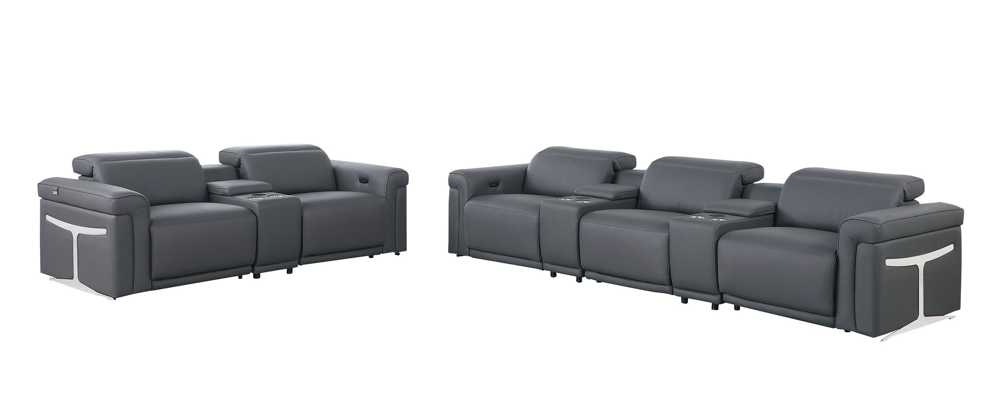 Global United Furniture Sofa Sofa set | Row of 3 & Row of 2 / Dark Gray Global United 1126 - Divanitalia 8PC Power Reclining Sofa Set