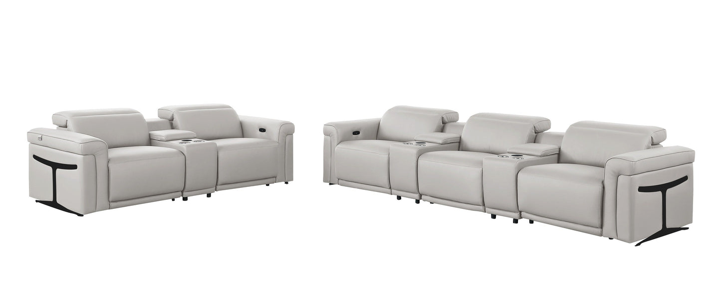 Global United Furniture Sofa Sofa set | Row of 3 & Row of 2 / Light Gray Global United 1126 - Divanitalia 8PC Power Reclining Sofa Set