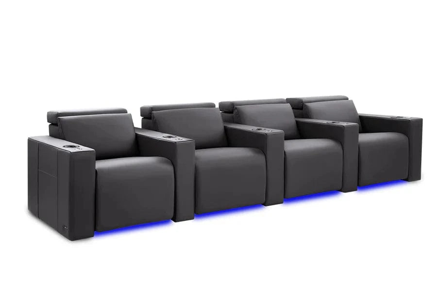 Valencia Theater Seating Sofa Row of 4 | Width: 122" Height: 35.5" Depth: 41.5" / Charcoal Grey Valencia Barcelona Home Theater Seating