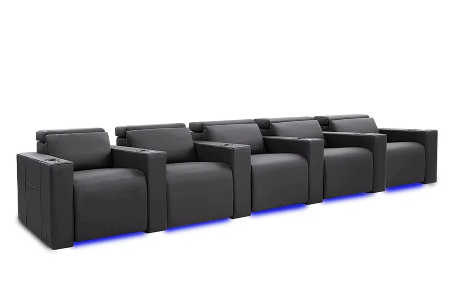 Valencia Theater Seating Sofa Row of 5 | Width: 151" Height: 35.5" Depth: 41.5" / Charcoal Grey Valencia Barcelona Home Theater Seating